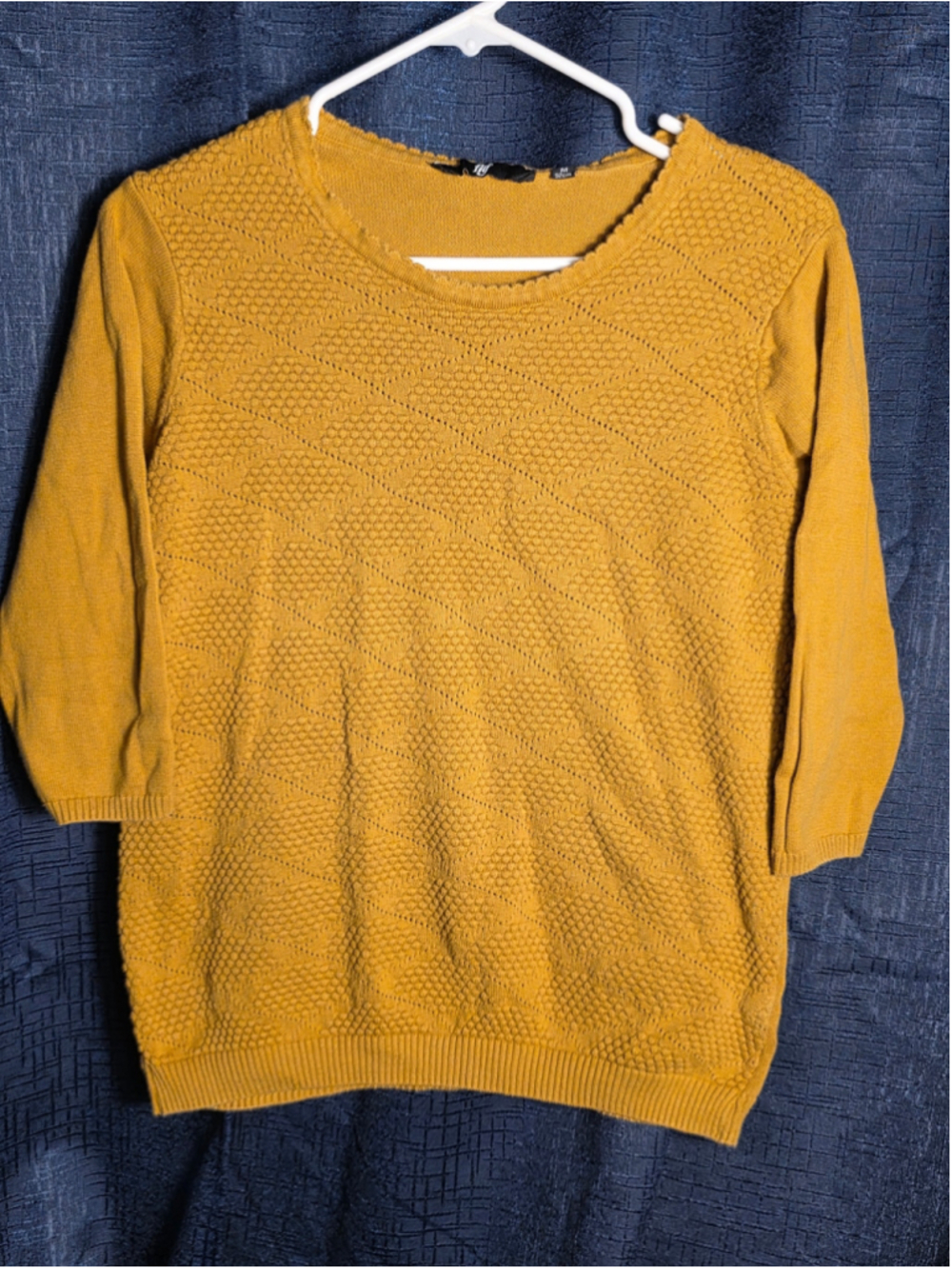 Women's Fig Yellow mustard Textured Crew Neck Sweater M fall casual grandmacore